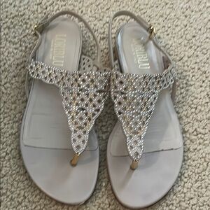 Loriblu Italian Neutral Crystal Embellished Flat Sandals